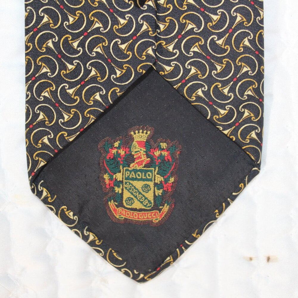 GUCCI Designed By Paolo Gucci Vintage Silk Tie stylized horsebit XL